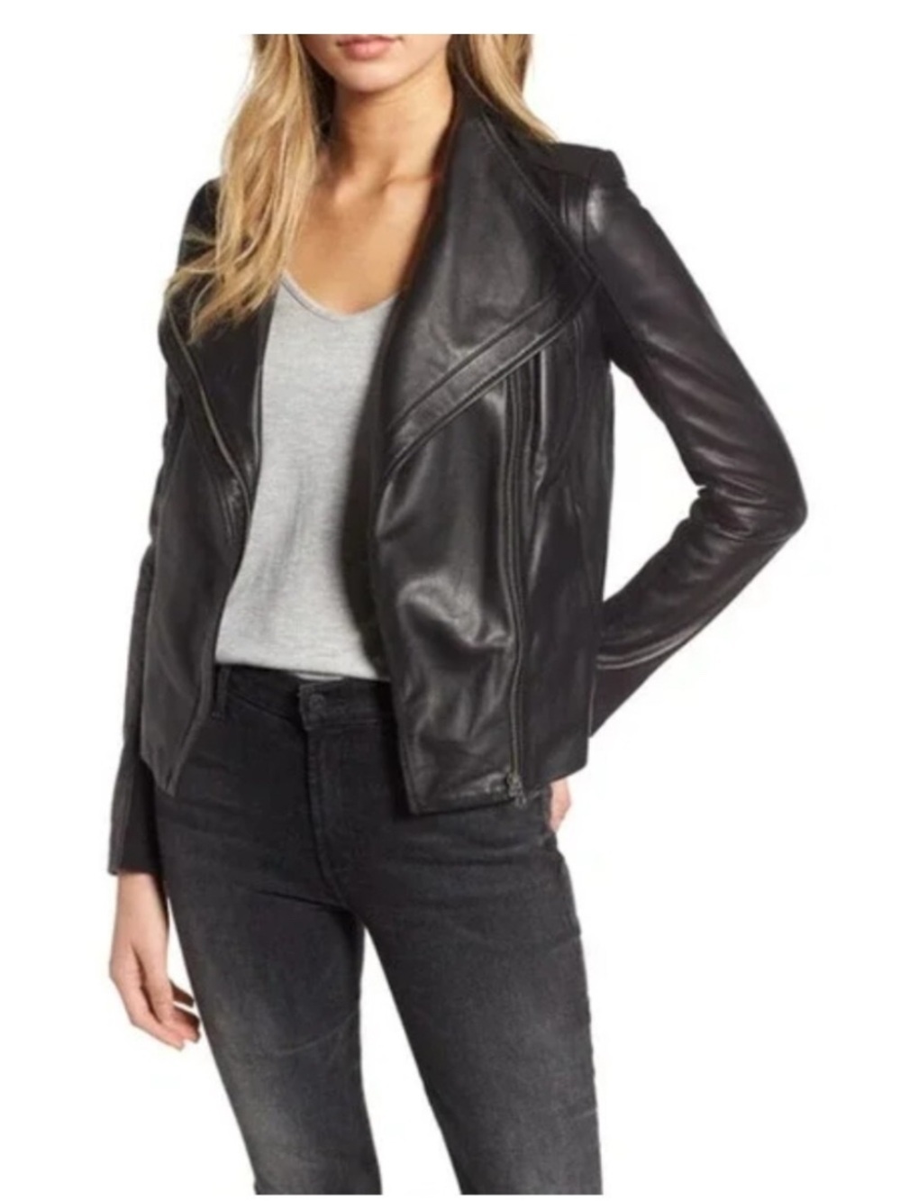 CHELSEA 28 Genuine Leather MOTO BIKER Jacket BLACK size M Nordstrom - Picture 2 of 11